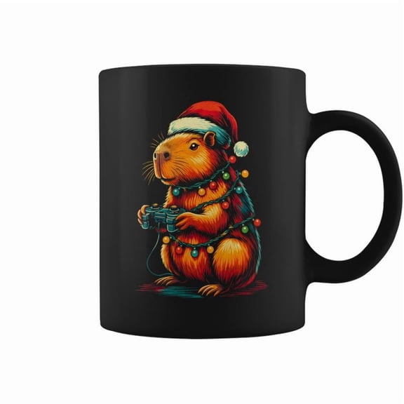 Christmas Capybara Gamer Xmas Light Video Game Lover Boy Coffee Mugs
