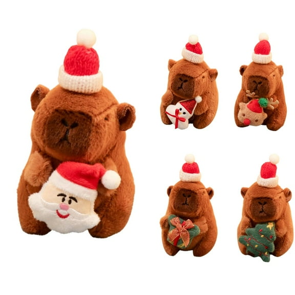 Christmas Capybara Stuffed Animal, 4.7" Soft Capybara Plush Toy with Santa Claus, Fluffy Plushie, Charming Christmas Gifts for Loved Ones, Lovely Christmas Decorations & Home Decor for Tree