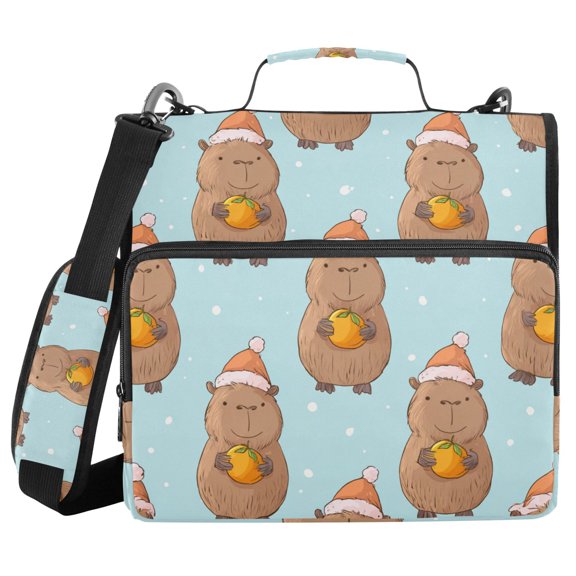 Christmas Capybara with Oranges Binder Bag with Shoulder Strap 3 Ring Zipper Binder File Folder Document Storage
