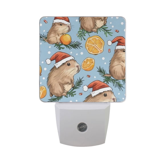 Christmas Capybaras with Hats Lemons Leaves LED Night Light with Smart Sensor Plug Into Wall Dusk to Dawn 2 packs