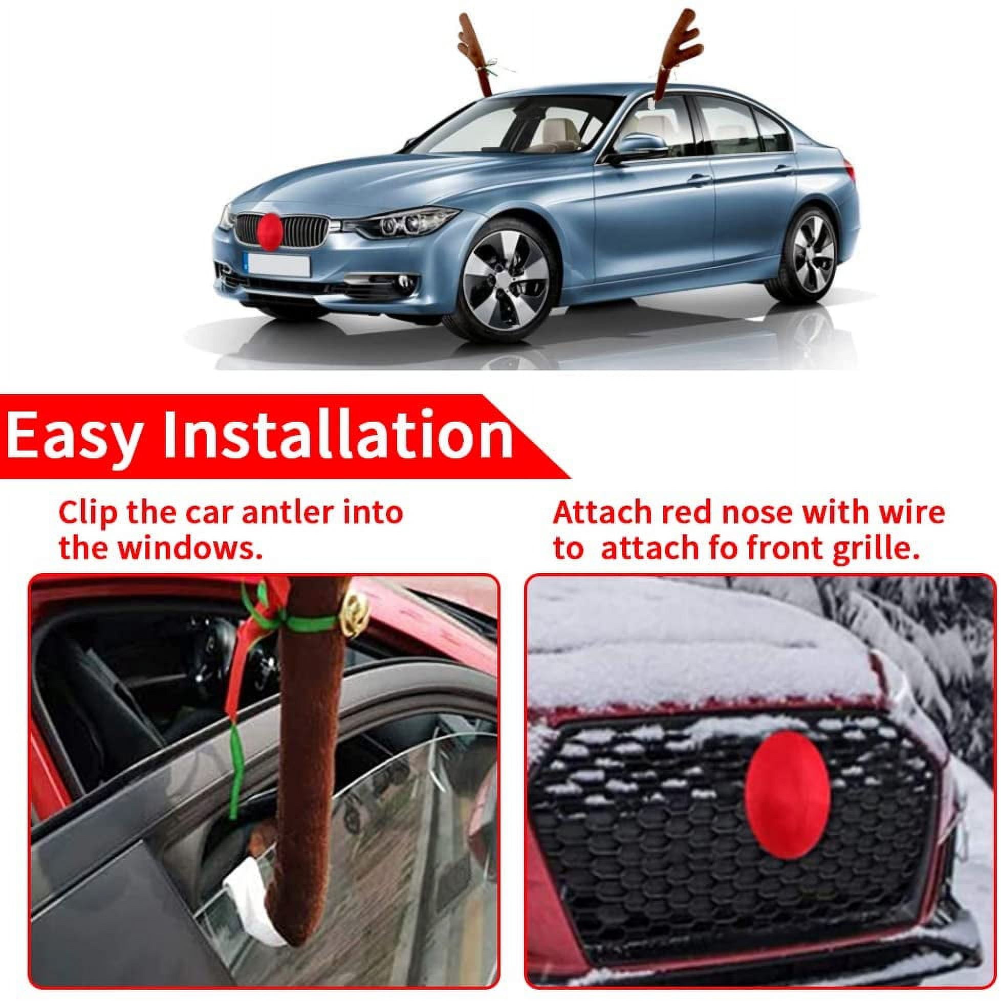 Christmas Car Decoration Plush Rudolf Reindeer Car Antler and Red Nose