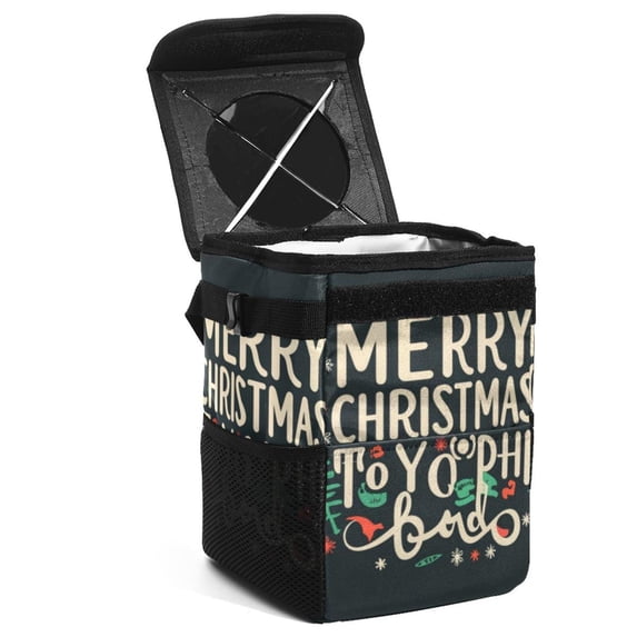 Christmas Car Garbage Can Trash Can for Car, Foldable, with Lid, Leak-Proof, Hanging Storage Bag