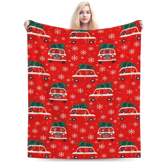 Christmas Car Pattern Blanket Holiday Tree Snowflake Throw Blanket Cozy Soft Home Decor Gift for Family Friends 50x40