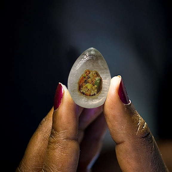 Christmas Car Pendant with Nativity Scene - Metal Frame Crystal Glass Ornament for Tree & Gifts (Compact Religious Decor) H