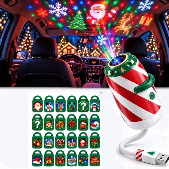 Christmas Car Projector Light, Christmas Car Window Projector, Santa Window Projector, USB Plug and Play for Auto Ceiling & Indoor(24 Slides)