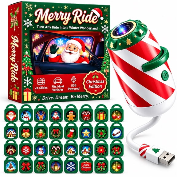Christmas Car Projector Light Merry Christmas Projector Lamp Holiday Car Decoration 5D Festive Projection Effect 32 Slides 5D Christmas Window Projection Light for Car