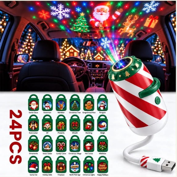 Yule Pattern Christmas Car Projector Light,USB Powered Holiday Projection Lamp ...