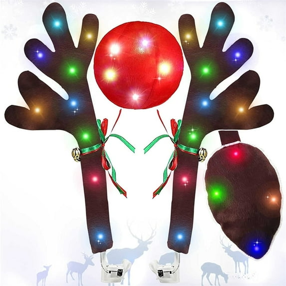 Christmas Car Reindeer Antler Decorations,Vehicle Xmas Decorations Auto Decoration Reindeer Kit with Jingle Bells Rudolph Reindeer and Red Nose for Car Accessories Christmas-Antlers