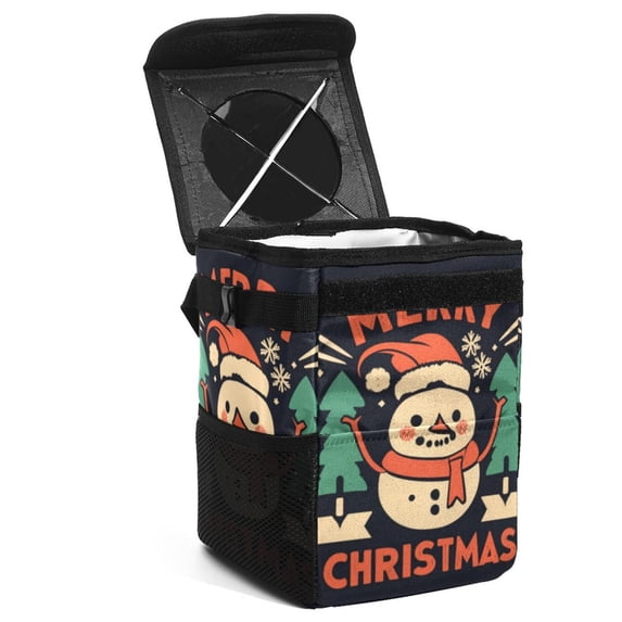 Christmas Car Trash Can Mini Trash Can, Foldable with Lid, Leak-Proof, Hanging Storage Bag