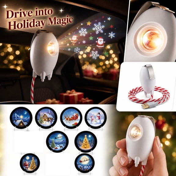 Christmas Car Window Projector Light, Static Pattern Interior Decoration Lamp, 50x50cm Projection Area for Auto Glass
