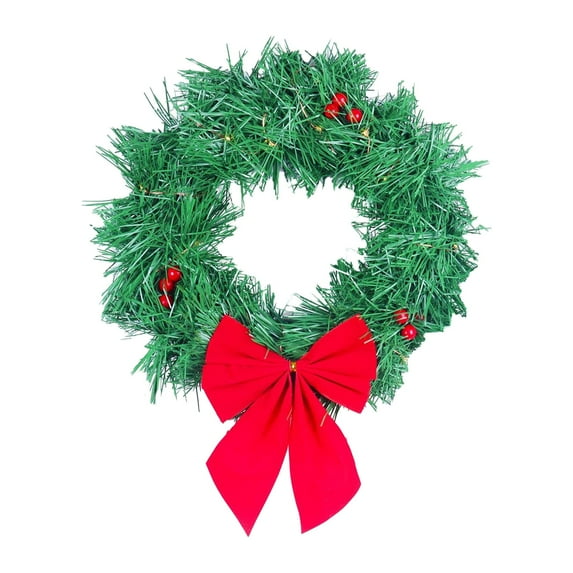 Christmas Car Wreath, LED Lighted Holiday Wreath, Christmas Bow Tie Wreath Decoration with Battery Operated Waterproof Lights, Polyester Green Front Grille Wreath for Trucks and Cars