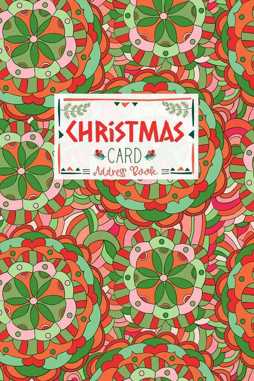 Christmas Card Address Book Red and Green Floral Mandala Pattern