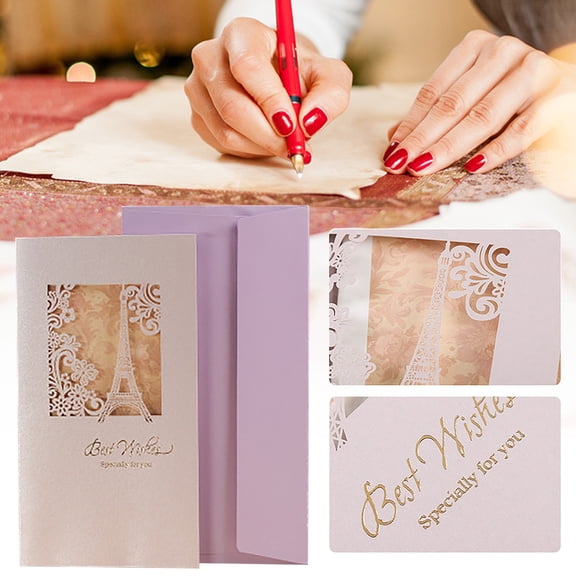 Christmas Card Bronzing Kraft Paper Greeting Card Elegant Hollow Carving Pearl Blessing Universal Card Birthday Card Thank You Postcard Gift for Grandma Gift for Family/ Christmas Card F