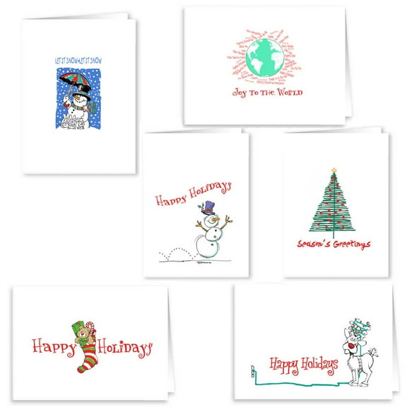 Christmas Card Collection - 18 Holiday Cards & Envelopes - Cute Boxed Christmas