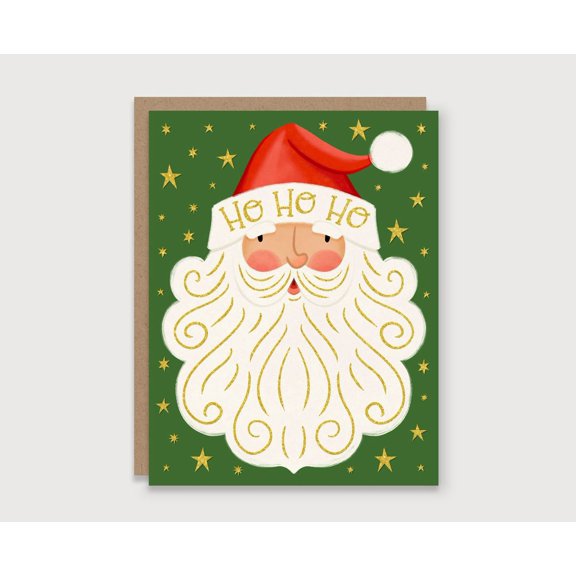 Christmas Card Featuring Cheerful Santa Claus - "Ho Ho Ho" Design - Envelope Included, Blank Inside - Perfect Holiday Greeting for Friends and Family
