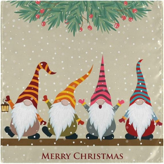 Christmas Card with Gnomes Cloth Napkins Washable Reusable Polyester Dinner Napkins 20 x 20 Inch for Home Weddings Parties Holiday Table Napkins Set of 6