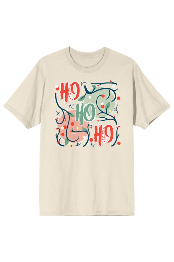 Christmas Card Ho Ho Ho Crew neck Short Sleeve Natural Adult T-shirt
-3XL