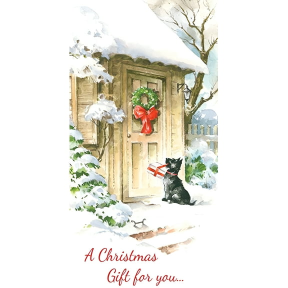 Christmas Card Money Holder (3.5x6.5) by Fravessi |Envelope For Money, Cash, Checks, Gifts | 10 Pack (Dog with Gift)