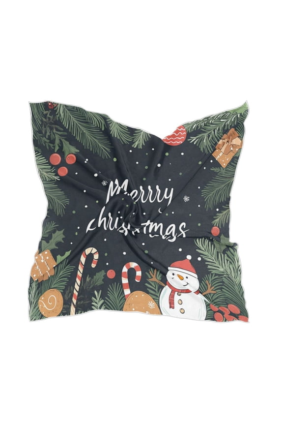 Christmas Card Pattern Square Silk Scarf, 23.6223.62in Polyester Simulated Silk Satin Scarf Tops for Women Head Wraps Shirt Bandana Curly Hair Tie Headband Headscarf