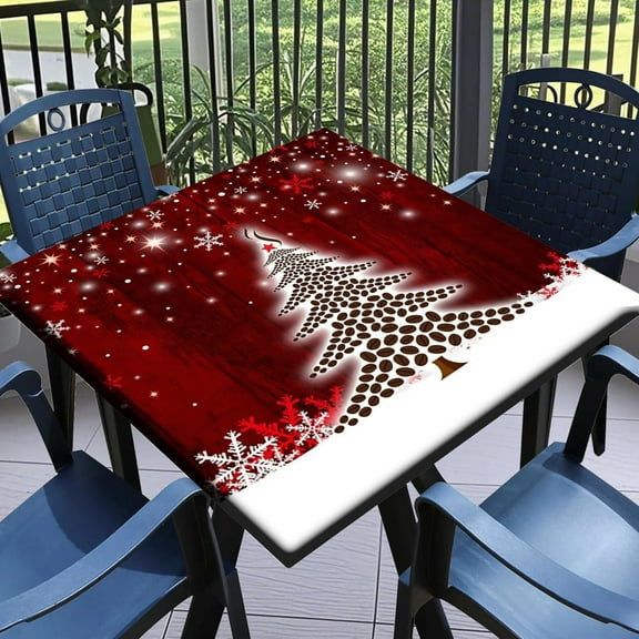 Christmas Card Table Covers Fitted Square 34x34 with Elastic Outdoor Tablecloth Square Elastic Tablecloths for Tables Waterproof Wipeable Table Cloths for Indoor,Picnic,Kitchen,Dinner