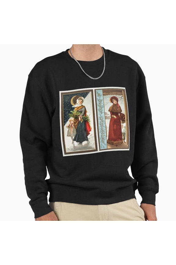 Christmas Card Women Child Unisex Sweatshirt Vintage 1800s Holiday Graphic Aesthetic G6455, Up to Size 5XL