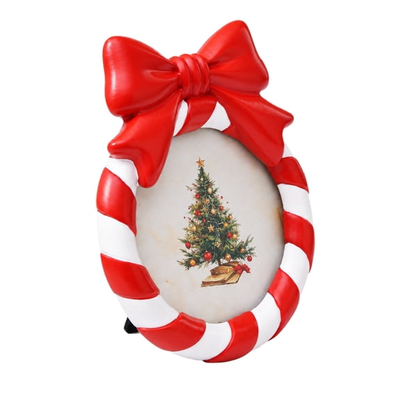 Christmas Card and Photo Frame with 3D Bowknot Detail, and Rear Easels, Holiday Picture Frame for Tabletop and Wall Display