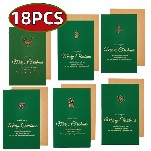 Holiday Cards Christmas Greeting Card with Envelopes Merry Christmas Cards for Holiday Party (Green,6 Style 18 Pack)