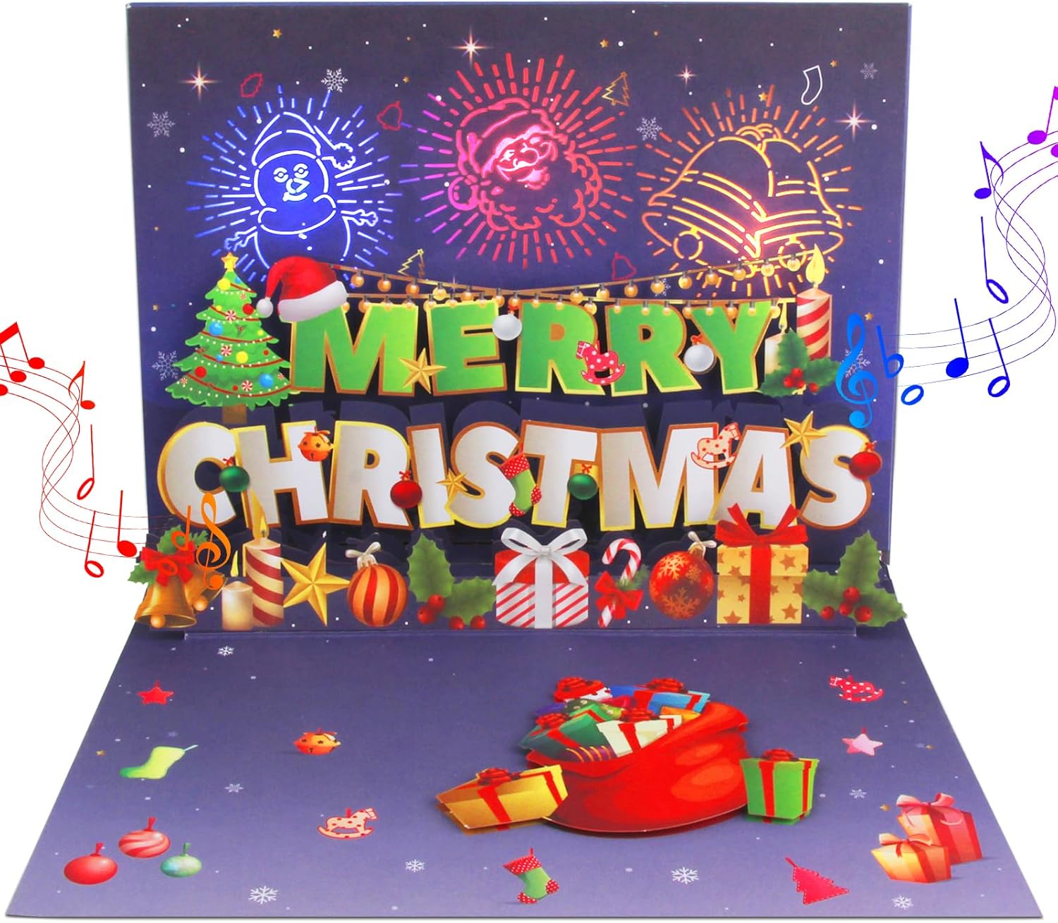 Christmas Card with Music & Lights, 3D Pop Up Merry Christmas Cards ...