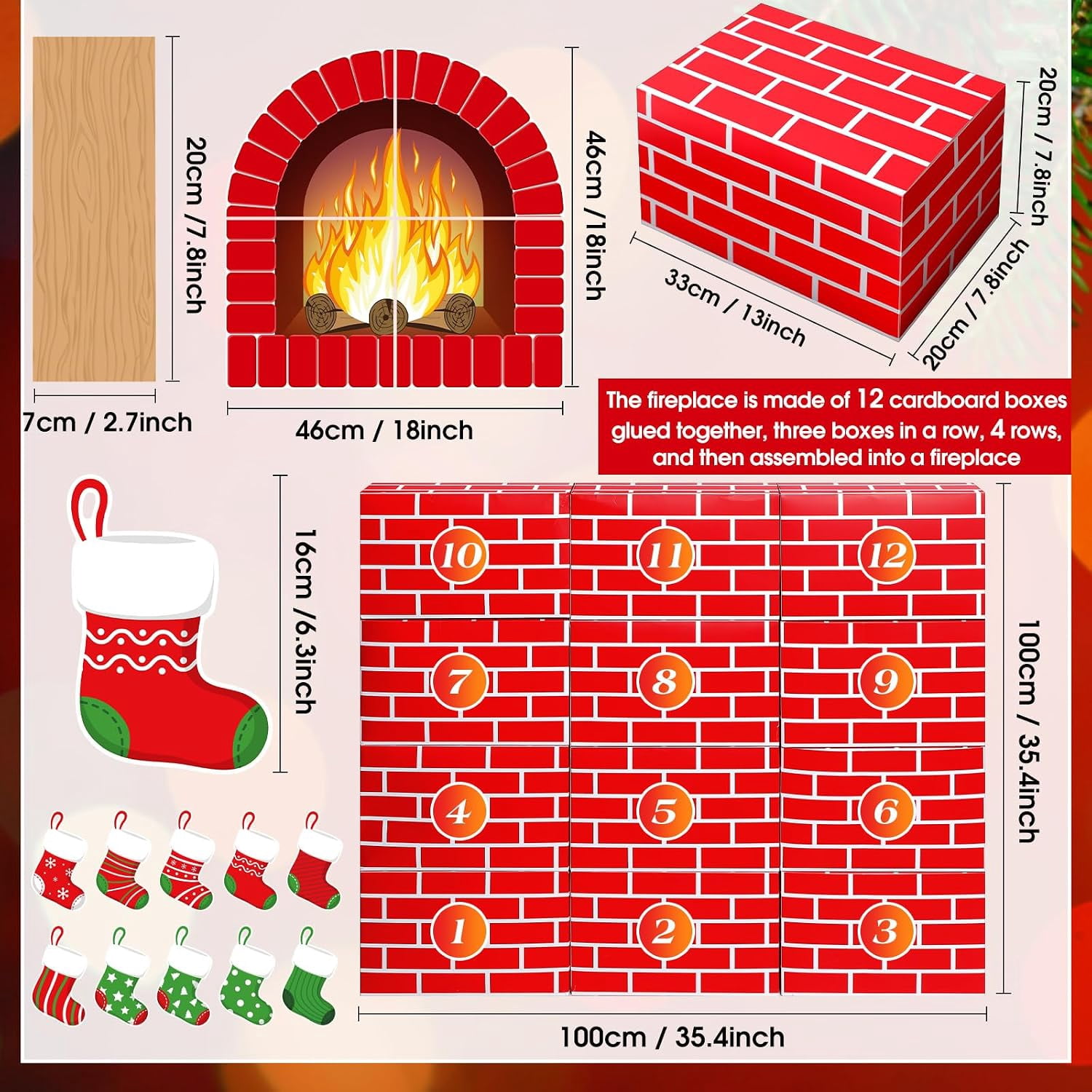 Christmas Cardboard Fireplace DIY Backdrop, Brick Design Faux Fireplace ...