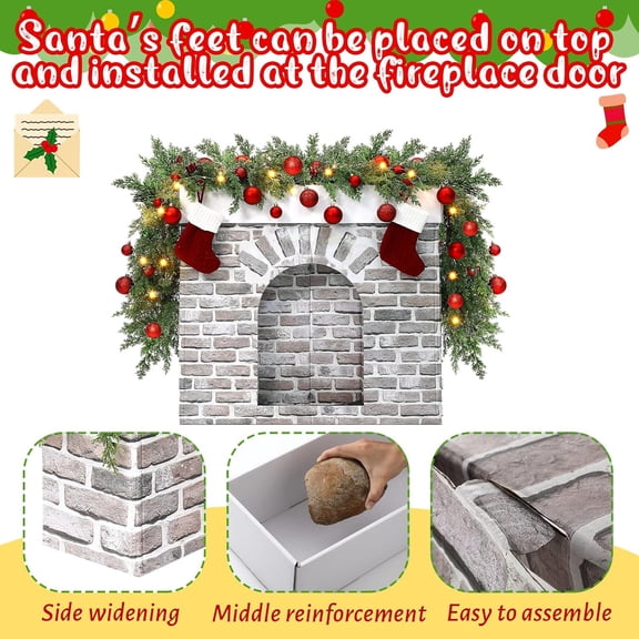 Christmas Cardboard Fireplace Prop 3D Artificial White Brick Rustic Fake Fireplace for Christmas Party Background Decor Faux Mantel Backdrop for Farmhouse Xmas Decoration 27 x 12 x 3.5in