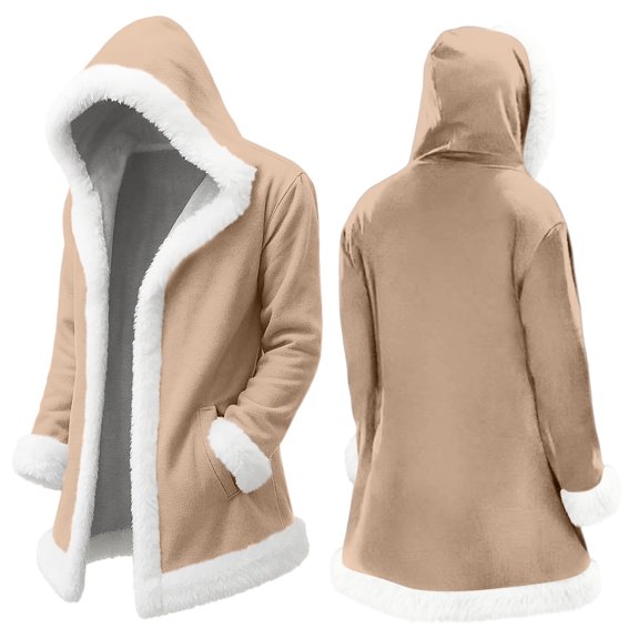 Christmas Cardigan Santa Jacket Coat for Men Hoodies Costume Claus Adult Suit Outfit Party Women Sherpa Lined Long Fleece Beige 2XL