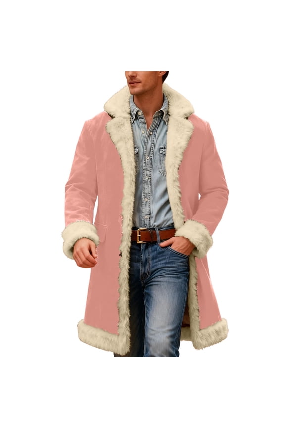 Christmas Cardigan Santa Jacket Coat for Men Hoodies Costume Claus Adult Suit Outfit Party Women Sherpa Lined Long Fleece Pink XL