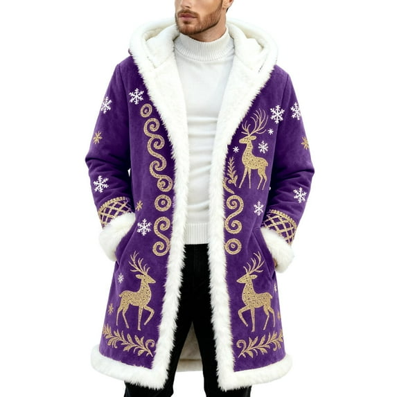 Christmas Cardigan Santa Jacket Coat for Men Hoodies Claus Adult Suit Outfit Party Women Sherpa Lined Long