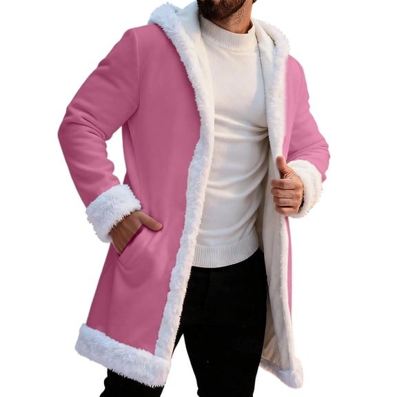 Christmas Cardigan Santa Jacket Coat for Men Hoodies Costume Claus Adult Suit Outfit Party Women Sherpa Lined Long Fleece
