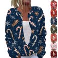 thumbnail image 1 of Christmas Cardigan Sweaters for Women Oversized Casual Funny Snowflake Candy Graphic Button Down Cable Knit Cardigan Open Front Long Sleeve Soft Trendy Fall Women's Sweaters Navy S, 1 of 6
