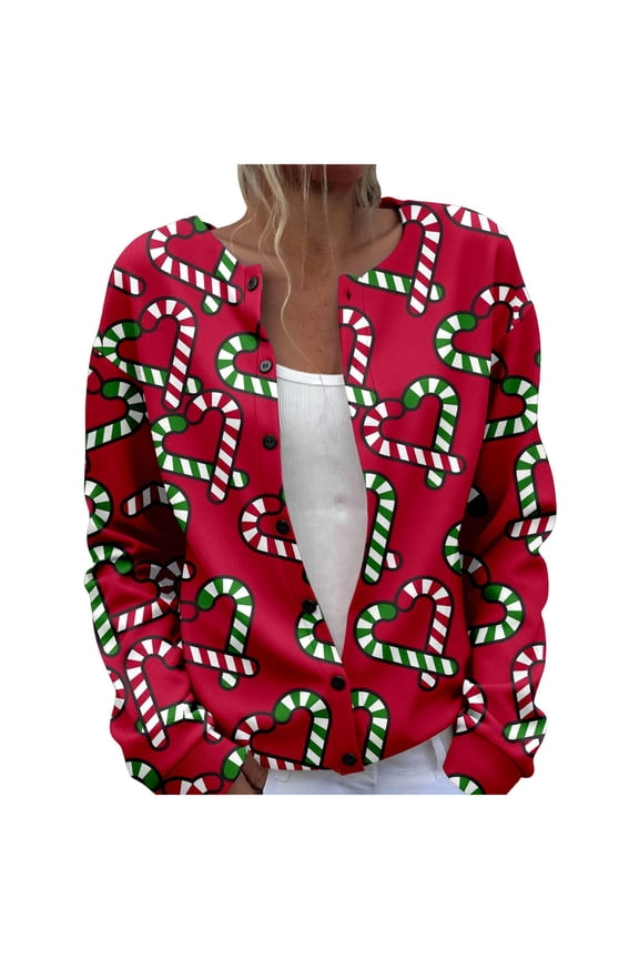 Christmas Cardigan Sweaters for Women Plus Size Long Sleeve Button Down Lightweight Knit Sweater Jacket Winter Xmas Open Front Holiday Christmas Sweater Red L