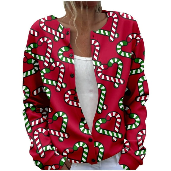 Christmas Cardigan Sweaters for Women Plus Size Long Sleeve Button Down Lightweight Knit Sweater Jacket Winter Xmas Open Front Holiday Christmas Sweaters for Women Red XXXL