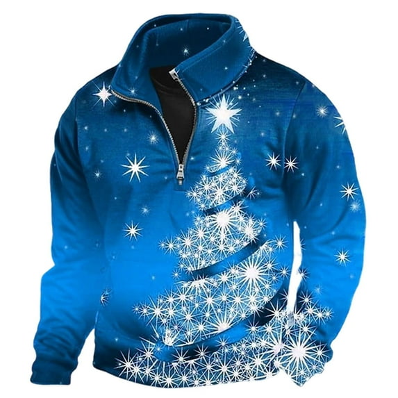Christmas Cardigan Sweaters for Men Crew Neck Solid Color Plus Size Christmas Printed Mens Work Clothing,Blue,S