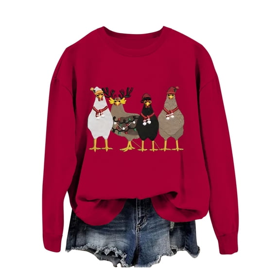 Christmas Cardigan Sweaters for Women Funny Christmas Chick Farm Animal Print Womens Warm Clothing,Red,S
