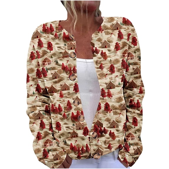 Christmas Cardigan for Women Cute Xmas Tree Santa Claus Graphic Cardigan Sweaters Long Sleeve Open Front Cardigans