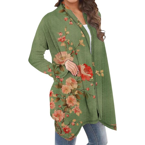 Womens Long Cardigan Open Front Coat Outwear Maxi Trendy Tops Floral Printed Long Sleeve Cardigans