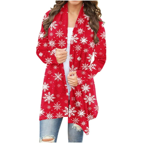 Christmas Cardigans for Women Open Front Fashion Print Fall Cardigan Casual Loose Outwear Clothes