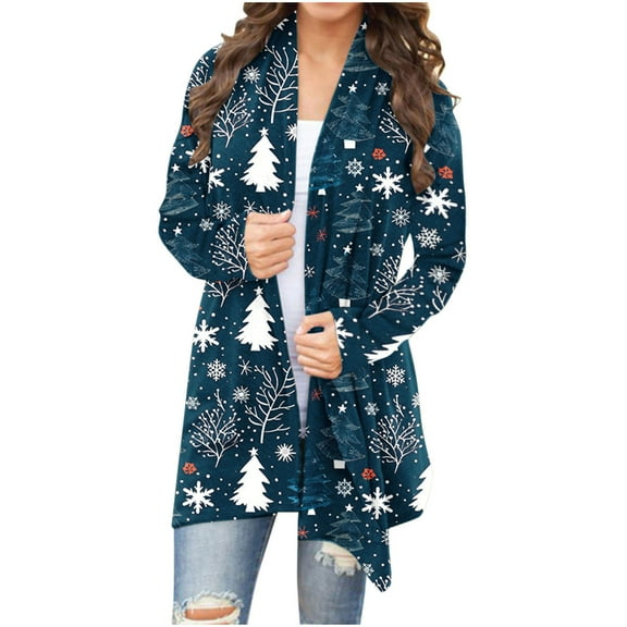 Christmas Cardigans for Women Open Front Fashion Print Fall Cardigan Casual Loose Outwear Clothes