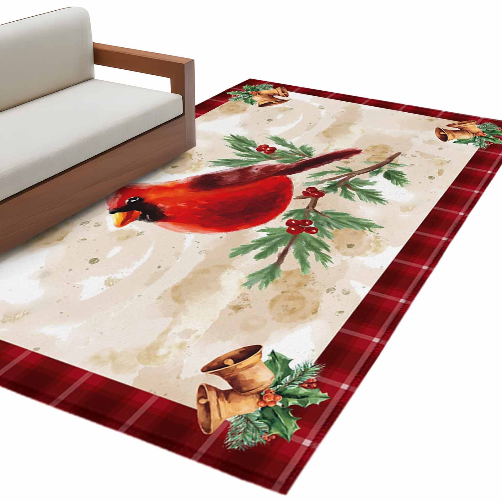 Christmas Cardinal 3'x5' Washable Rug, Winter Red Bird Vintage Xmas ...