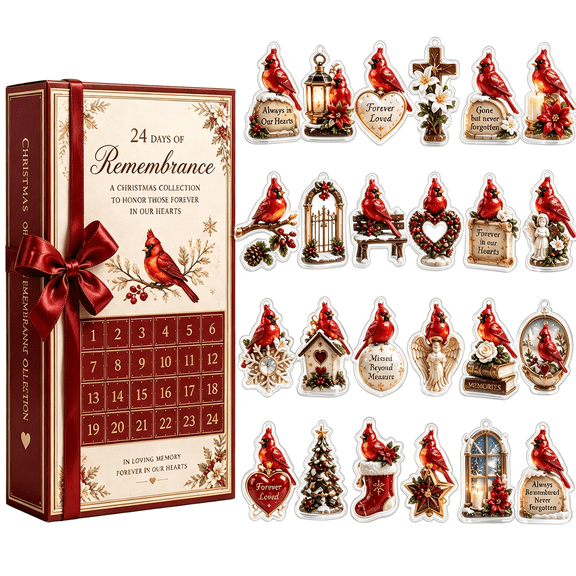 Christmas Cardinal Advent Calendar 2026 Blind Box, 24 Pieces Memorial Acrylic Hanging Ornaments for Holiday Tree Display Adults Keepsake Gifts Red