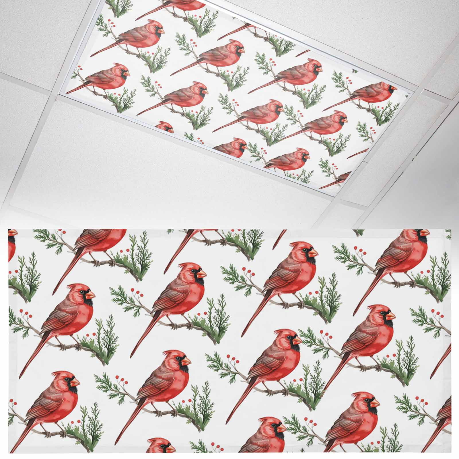 Christmas Cardinal Bird Fluorescent Light Covers Red Bird Pine Leaves ...