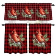 thumbnail image 1 of Christmas Cardinal Birds Kitchen Curtains Sets for Windows 36 Inch Length, Buffalo Checker Xmas Pine Tree Rod Pocket Window Treatments Tier Curtains and Valances Set for Bedroom/Bathroom, 1 of 8