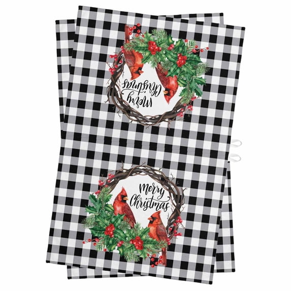 Christmas Cardinal Birds Kitchen Towels Set of 2, Water Absorbent Dish Towel, Xmas Holly Leaves Branch Berries Decorative Hand Towels - Quick Drying Cloth for Cooking Baking, 18x28 Inch