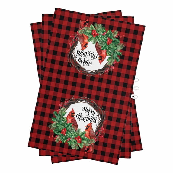 Christmas Cardinal Birds Kitchen Towels Set of 3, Water Absorbent Dish Towel, Buffalo Plaid Xmas Holly Leaves Branch Decorative Hand Towels - Quick Drying Cloth for Cooking Baking, 18x28 Inch