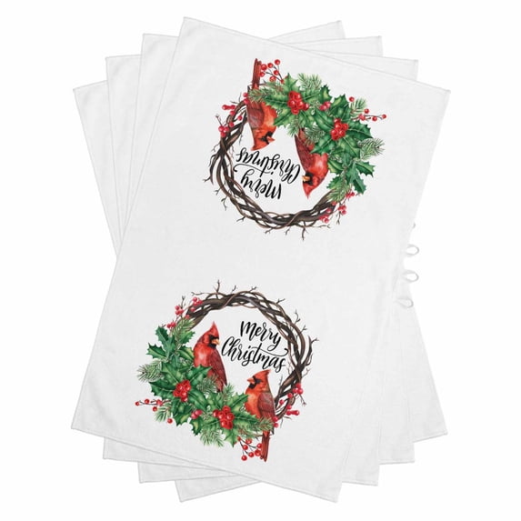 Christmas Cardinal Birds Kitchen Towels Set of 4, Water Absorbent Dish Towel, Xmas Holly Leaves Branch Red berries Decorative Hand Towels - Quick Drying Cloth for Cooking Baking, 18x28 Inch
